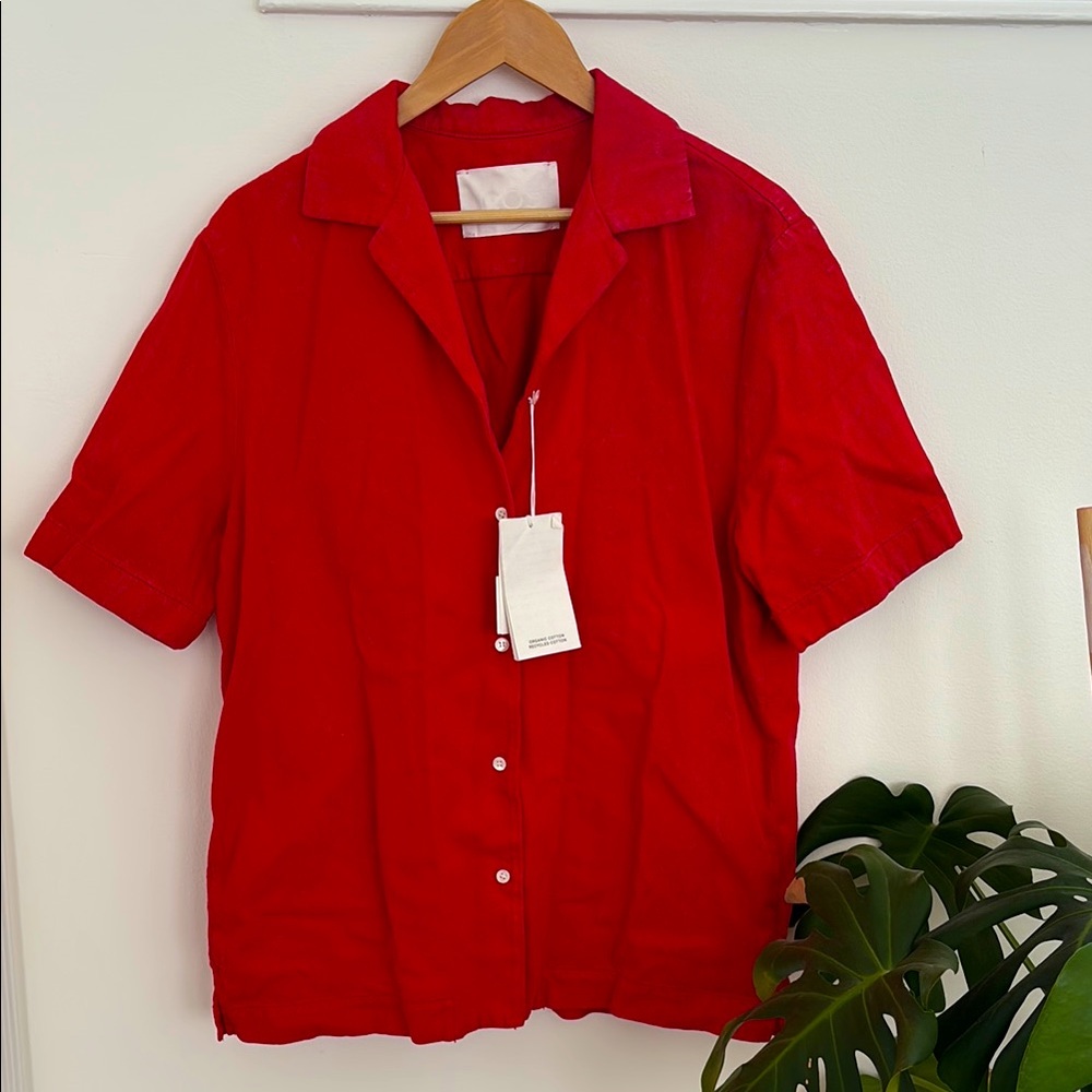 COS Red distressed Short Sleeve Shirt